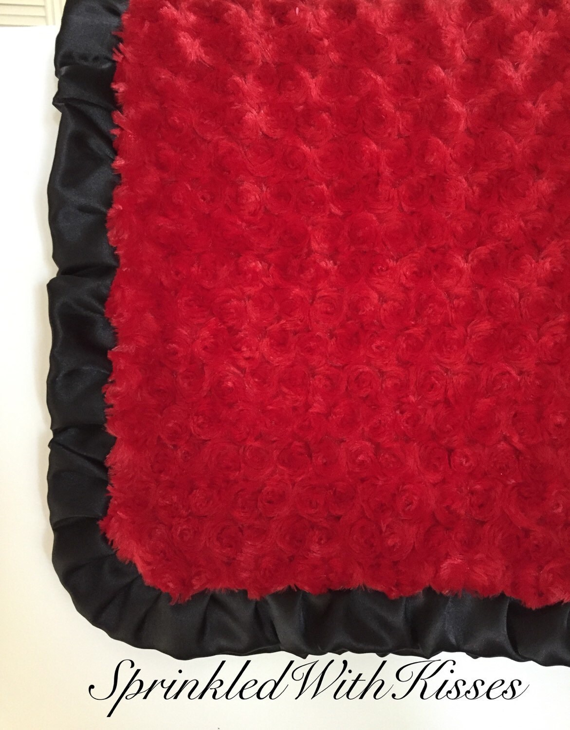 Red minky baby blanket with black satin and by SprinkledWithKisses