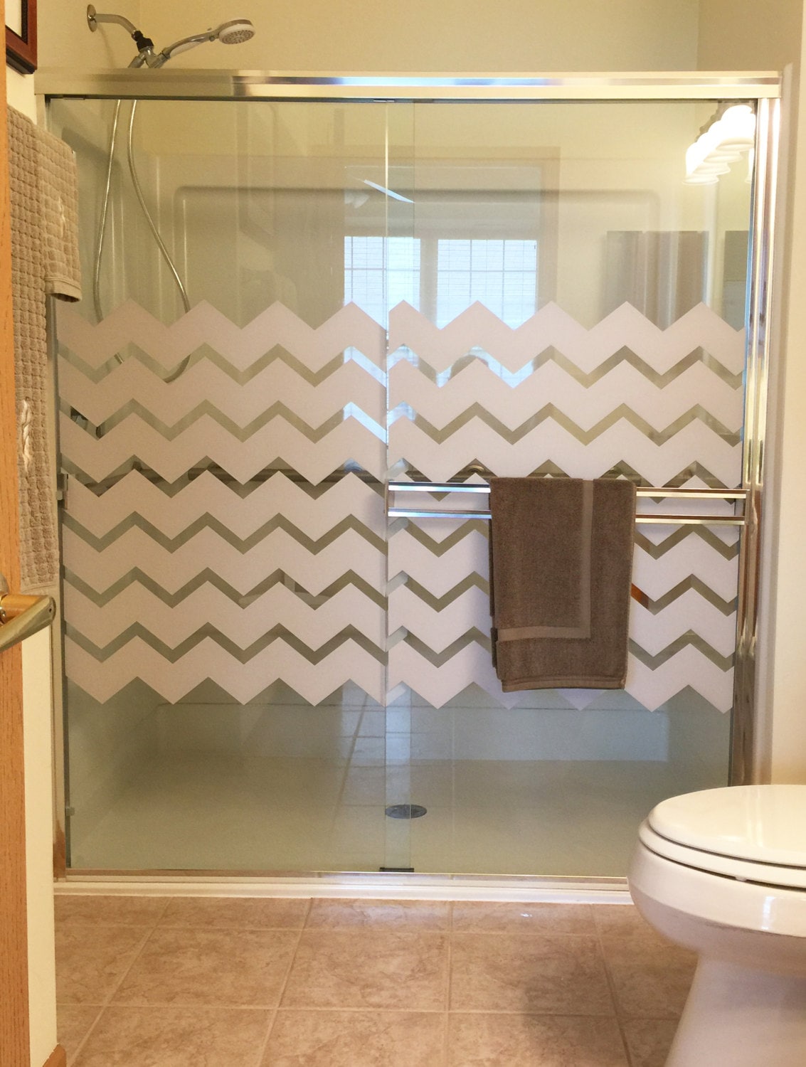 Light Gray Chevron Shower Door Decal Static Cling Glass