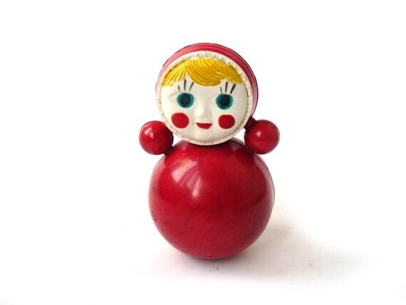 Vintage Roly Poly Doll Weeble Wobble Toy Red Doll By Nostalgishop 