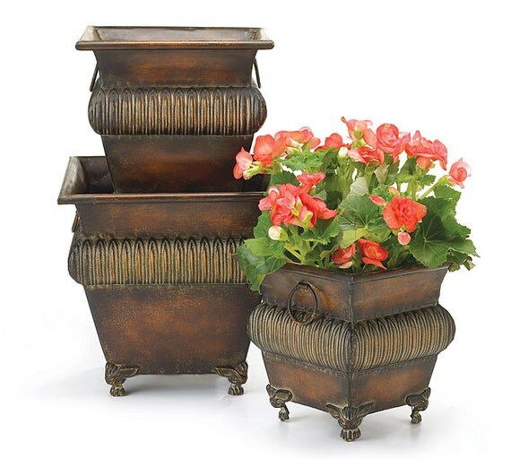 Set of Decorative Metal Planters with Embossed Design and Claw Feet Beautiful Home Decor