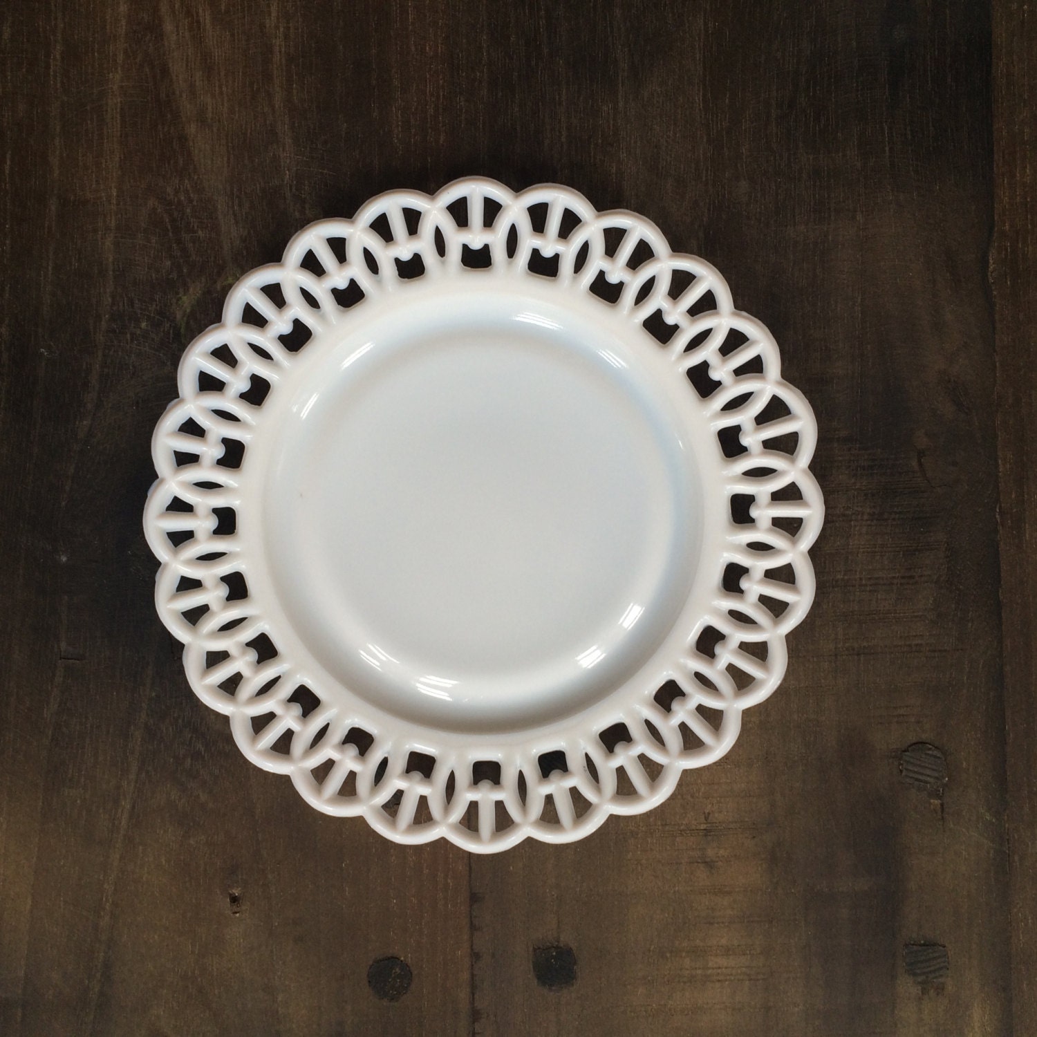 8.25″ Collectible Milk Glass Dessert Plate with Laced Edge Haute Juice