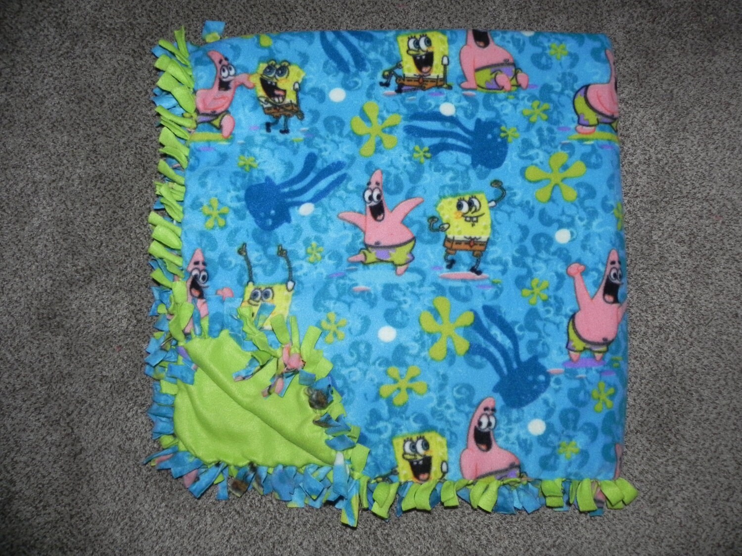 Hand Made No Sew Fleece Spongebob Squarepants Blanket 61