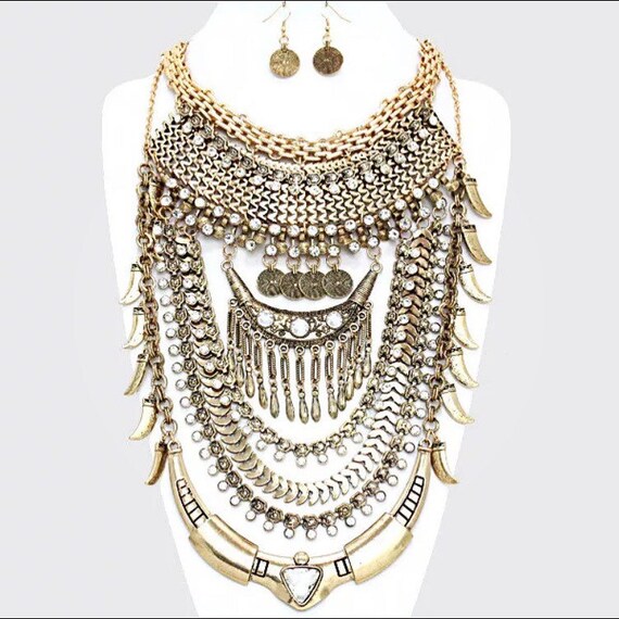 Items similar to Gold Tribal Statement Necklace/Choker (Preorder