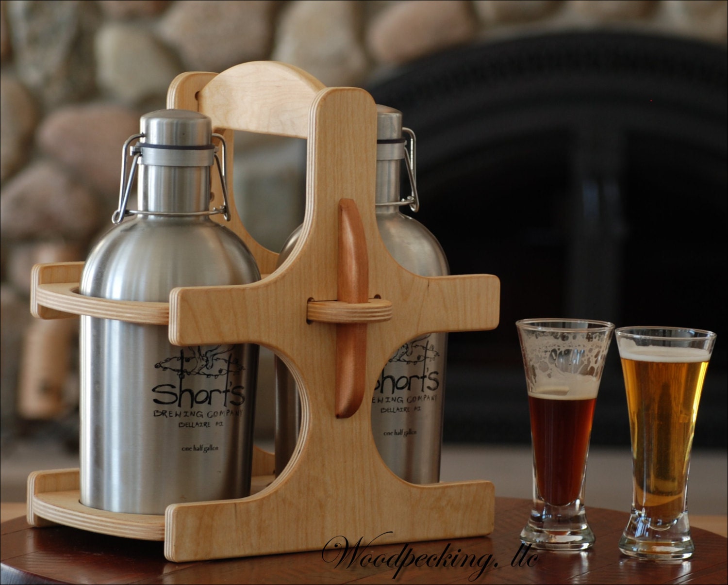 Beer GROWLER Caddy Carrier Custom Carved Engraved
