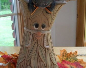 ceramic corn shock with halloween kitty and crow