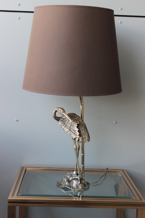 Vintage Crane Silver Plated Stork Table, Stork Table Lamp