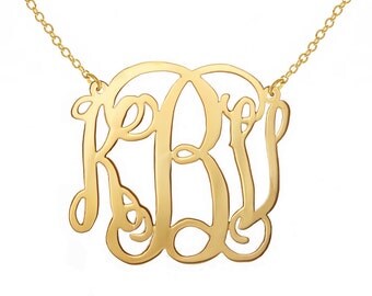 Personalized Monogram Necklace 1 inch 18k Gold plated Any initial Monogram made with 925 silver