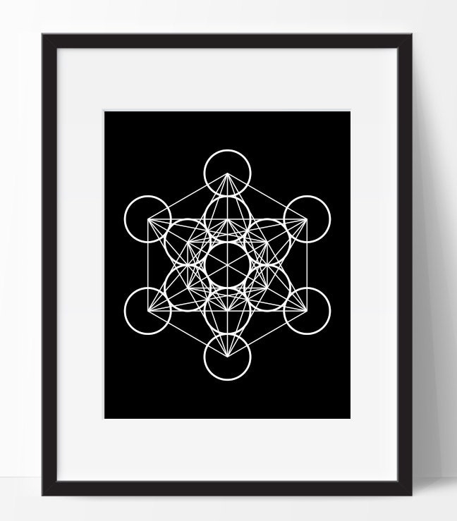 Metatron's cube print abstract art print black and white