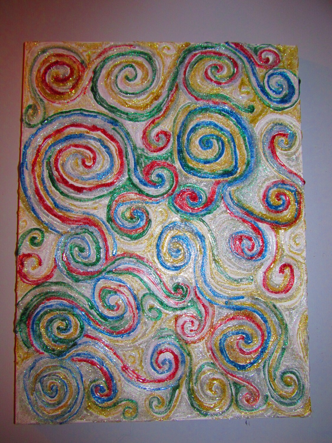 Abstract Canvas Art Glitter Hot Glue Swirls by ChicClassyUpcycles