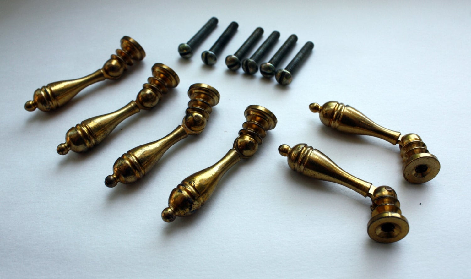 Vintage set of 6 knobs for furniture, brass handles, furniture parts