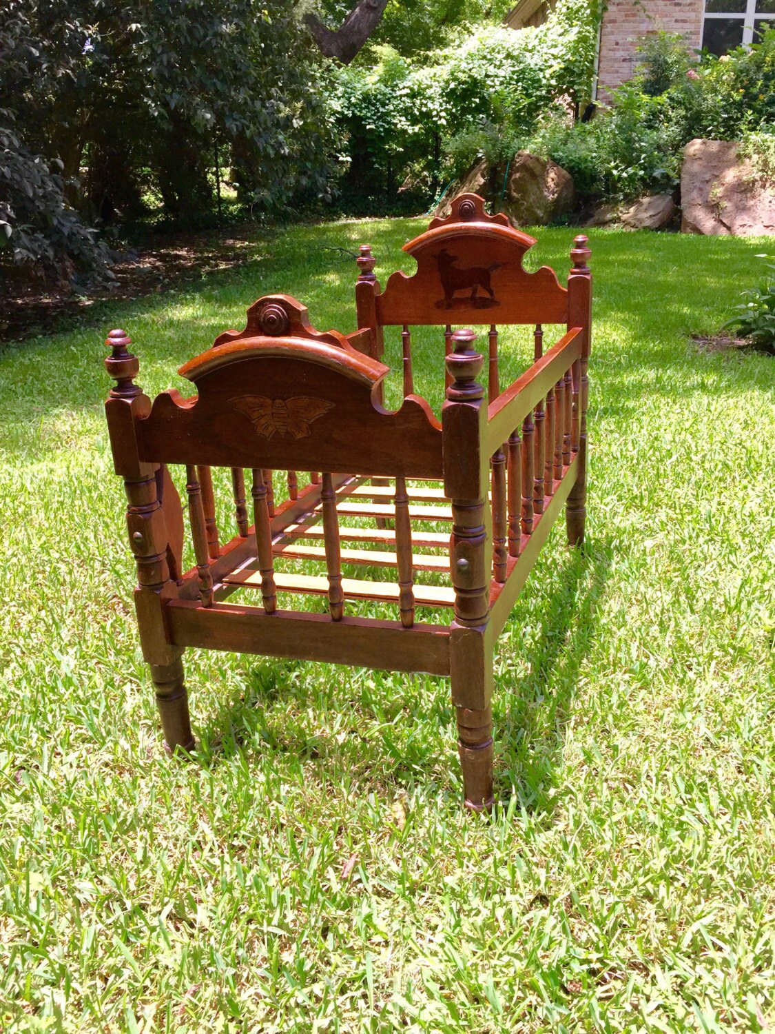 Antique Baby Cradle Crib Dog and Butterfly Nursery Decor Haute Juice