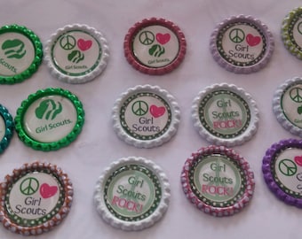 14 Girl Scouts bottle cap magnets cupcake toppers gift refrigerator troops Scout
