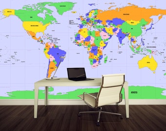 World Map Wall Mural world map wall mural | etsy World Map Wall Mural world map wall mural | etsy