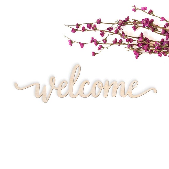 Welcome Script  Word Wood Sign Wood Sign Art  Wood by Woodums