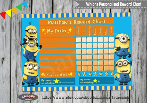 Minions Personalised Reward Chart Digital By Lollipoppartydesigns