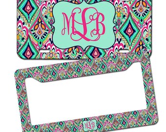 Monogrammed License plate - Lilly Pulitzer Inspired , Personalized Monogrammed License Plate Car Tag , Monogram License Frame