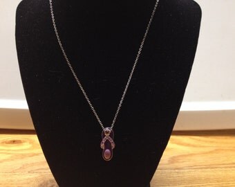 Vintage Silvertone Necklace with Purple Flip Flop Pendant, Length 17''
