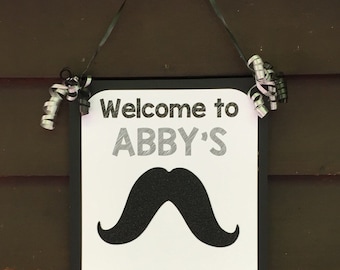 Personalized Mustache Baby Shower Welcome Sign, Mustache Door Sign, Candy Table Sign, Mustache Baby Shower Decoration
