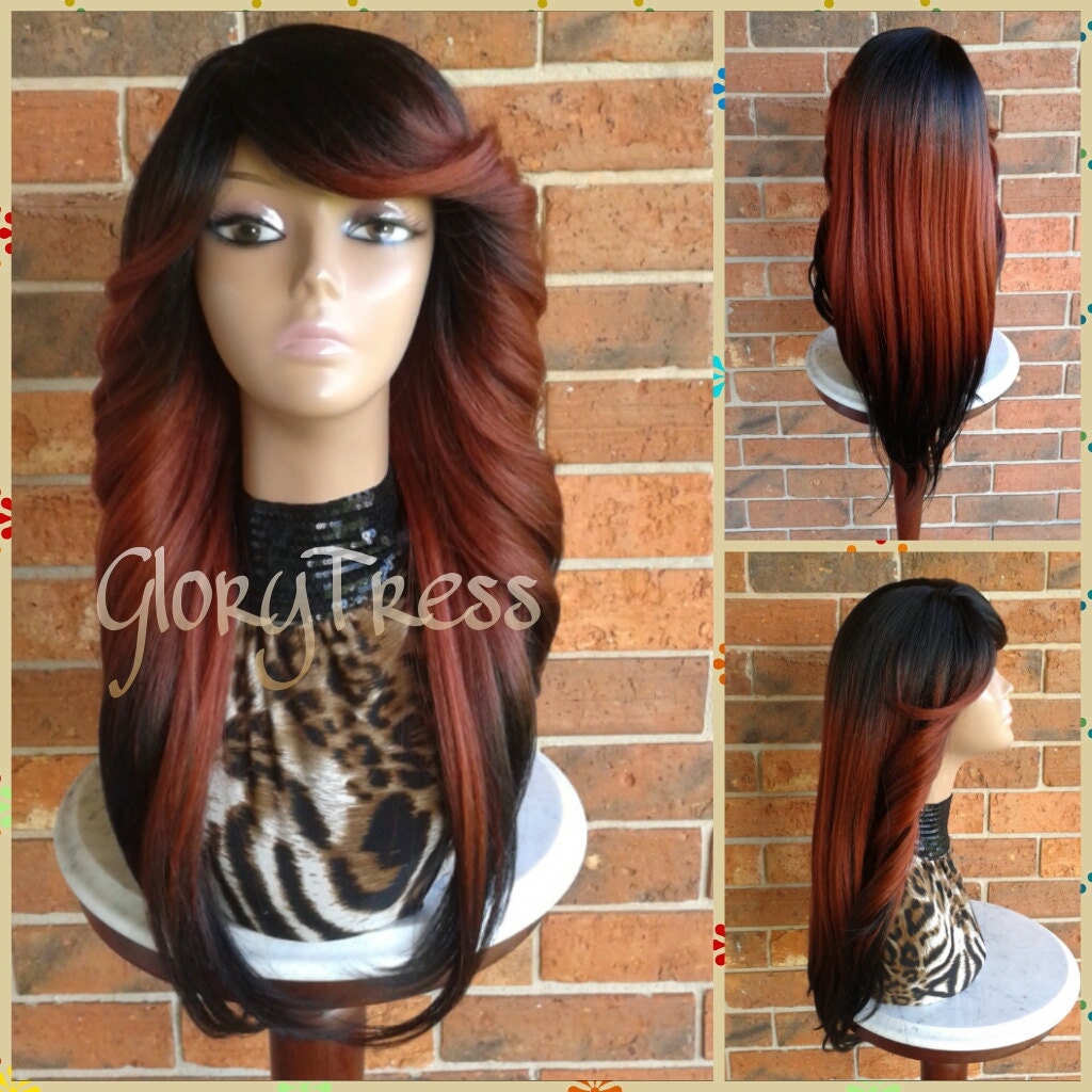 Hair Weave For Feathered Ombre Hairstyle For African American Only | on sale feathered flip full wig red ombre wig long yaki Hair Weave For Feathered Ombre Hairstyle For African American Only | on sale feathered flip full wig red ombre wig long yaki