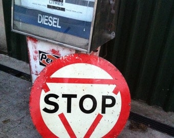 Vintage Metal Road Stop Sign