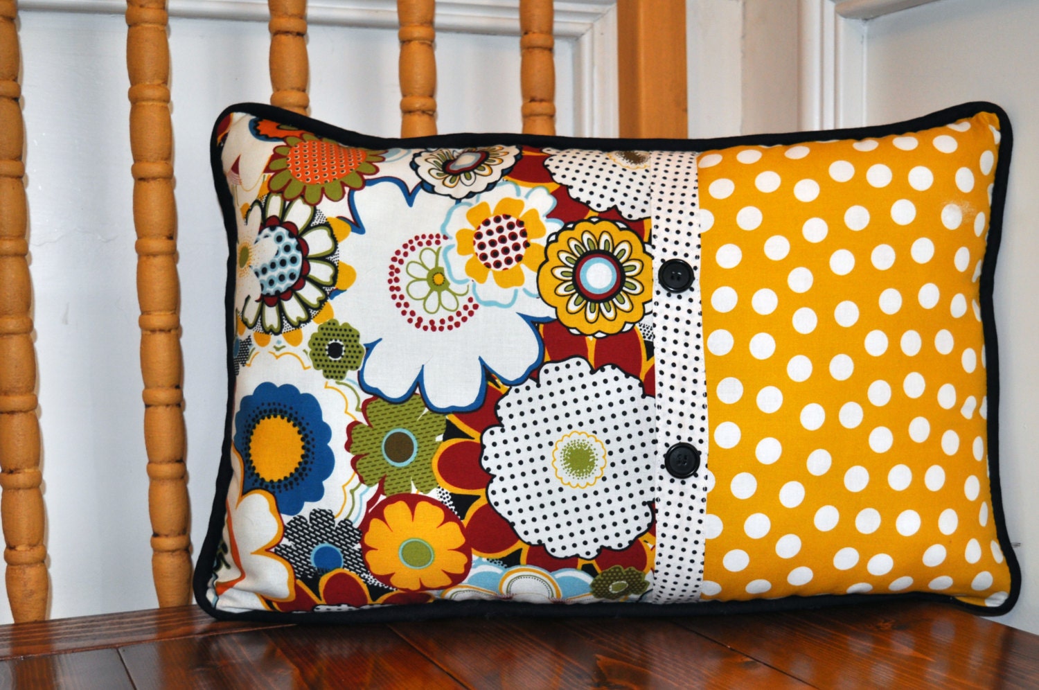Lumbar Pillow Cover 12 x 18 Flower and Polka Dot Print