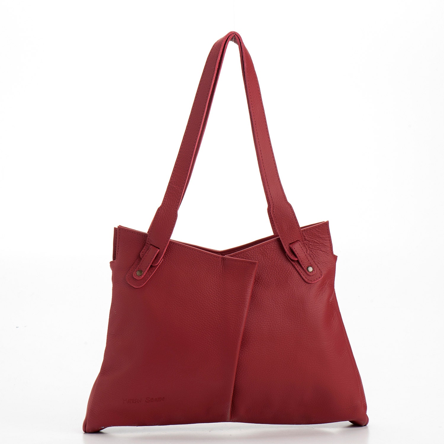 Clearance Sale Red leather tote bag with zipper by MeravSegevBags