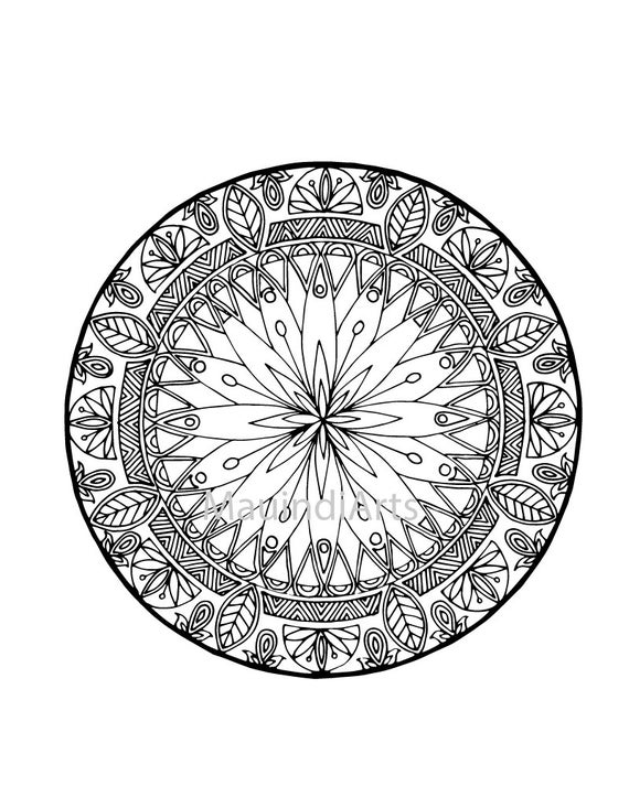 Mandala Dance Hand Drawn Adult Coloring Page Print by MauindiArts