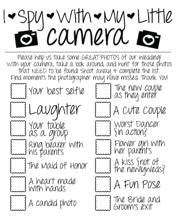 I Spy Wedding Game Photo Checklist Instant Download