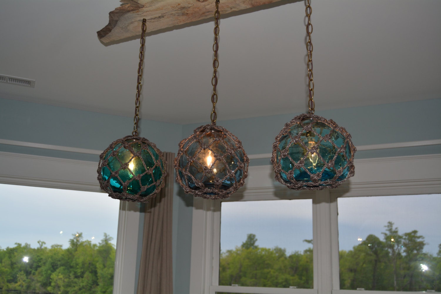 Vintage Glass Fishing Float Light Fixture with 3