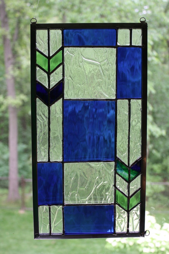Blue green and clear stained glass panel with by DownriverGlass