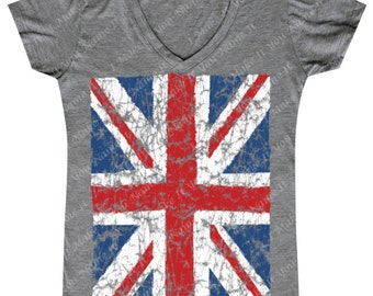 Distressed Union Jack Flag - Ladies' V-neck