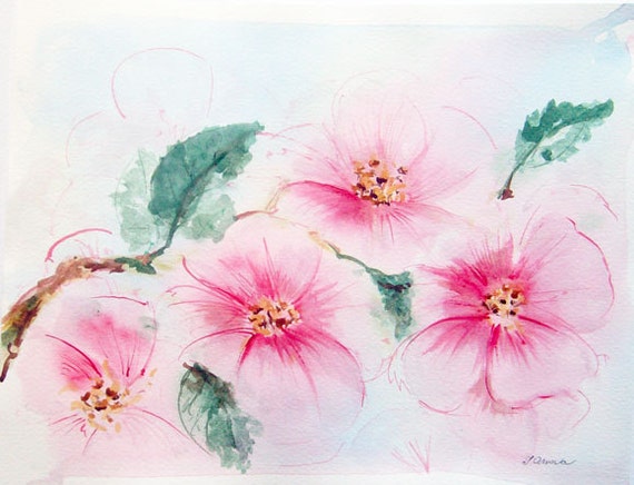 Apple blossom painting Original watercolor painting by coloribli