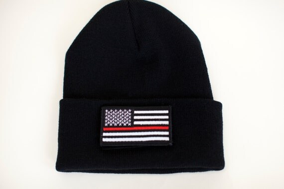 Fire/EMS Thin Red Line Beanie Cap with Velcro by BlueLineRedLine