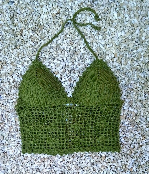 Green Crochet Crop Top Crochet Lace top Crochet Halter Top