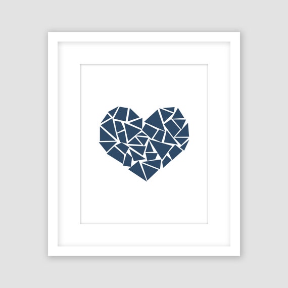 Navy Blue Geometric Heart Print Modern Art Broken Heart