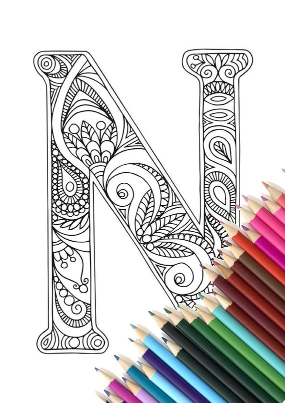 Adult Colouring Page Alphabet Letter N