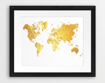 Popular items for gold world map on Etsy