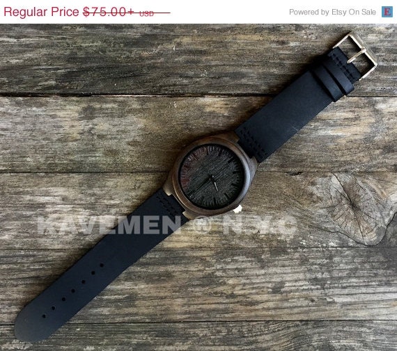 SALE Wood Watch. Mens Black Wood Watch. Engrave Watch. by KAVEMEN