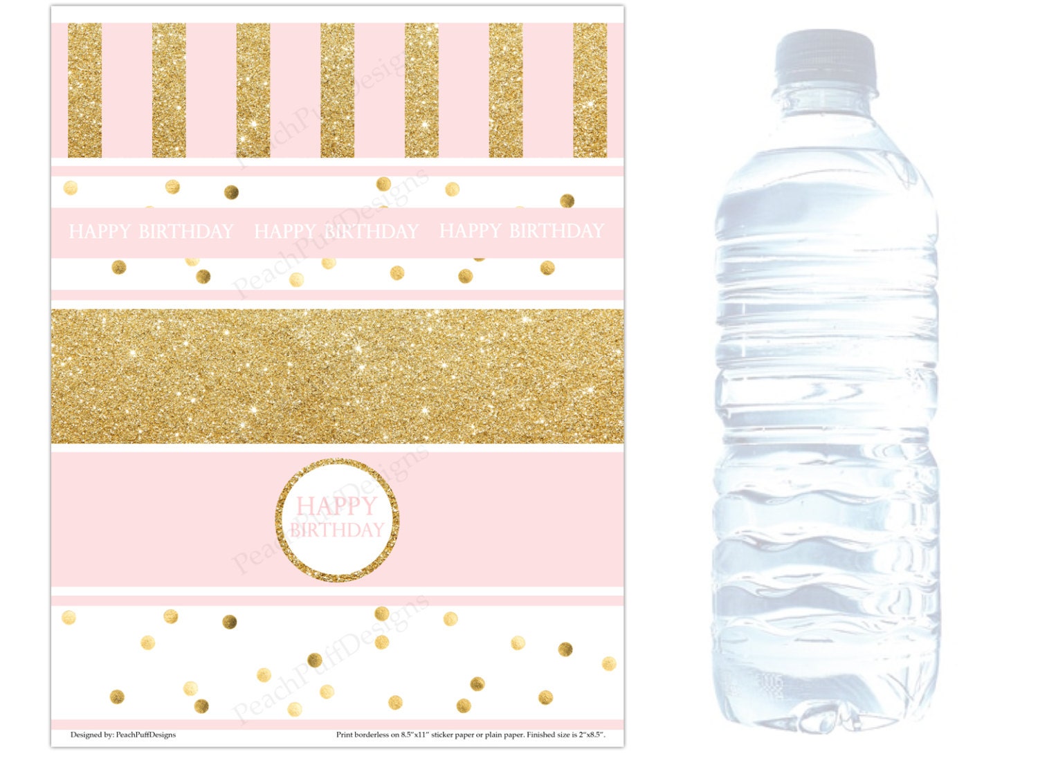 birthday water bottle labels instant download pink and