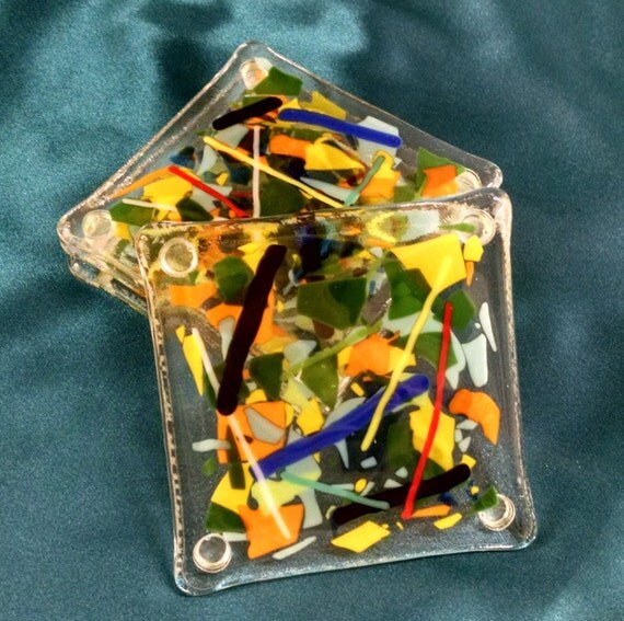 Glass Decorative Coasters Set of 4 in Clear with by Glasscapades