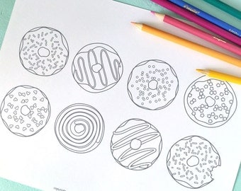 Printable DOUGHNUTS Coloring Page- Digital File- Instant Download sweets, treats, donut, toppings, frosting, sprinkles