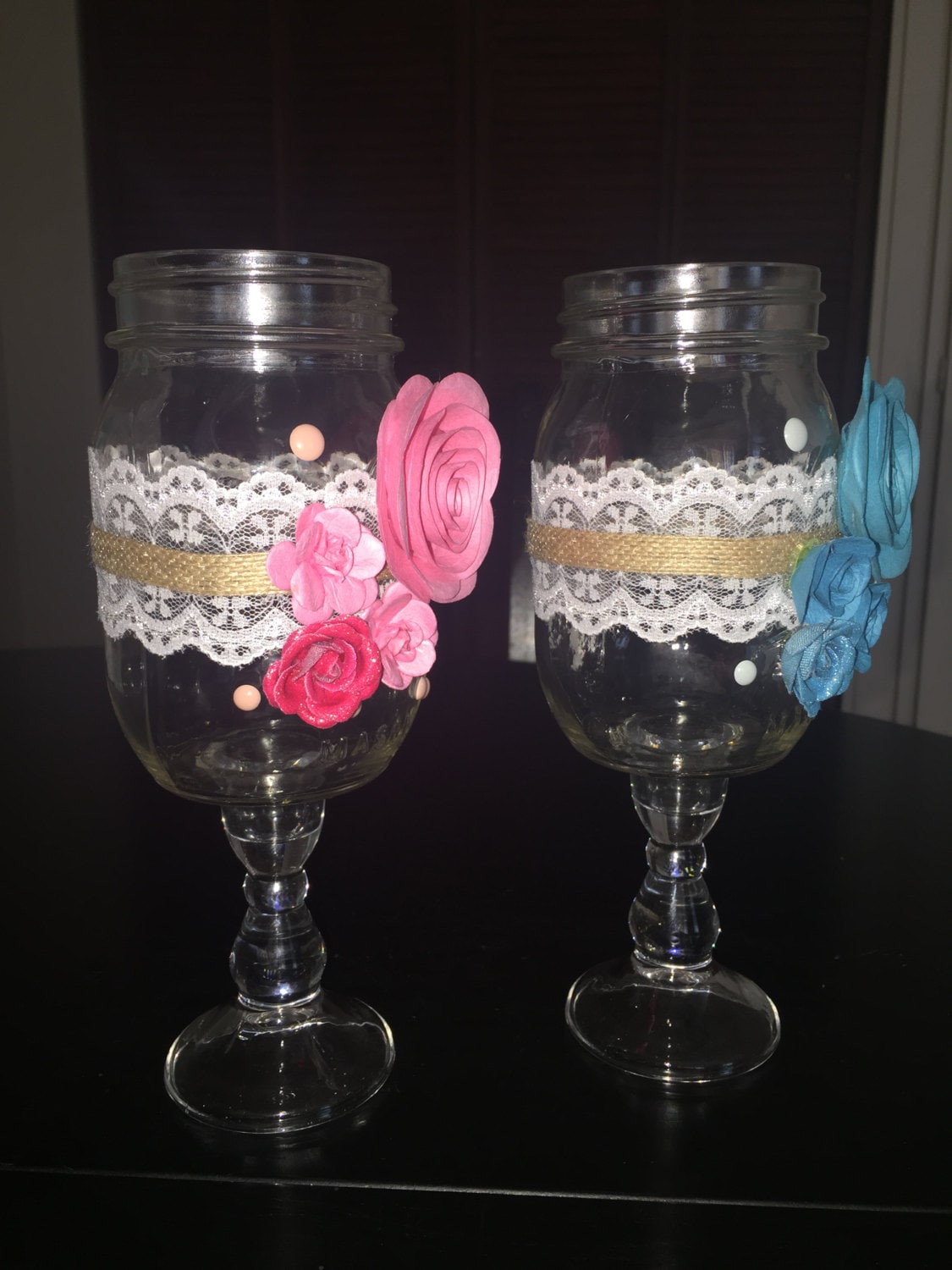 Mason Jar Wine Glasses Wedding Toasting Glasses His by SwankyJunk