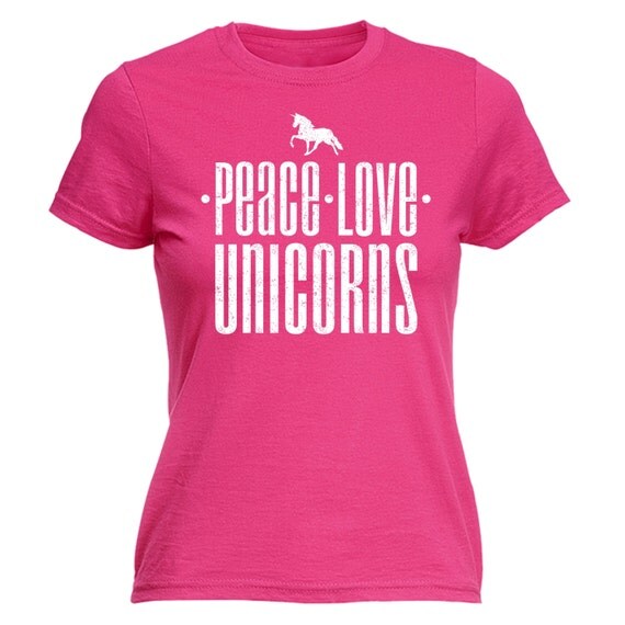 123t Slogan Women S Peace Love Unicorns Fitted T Shirt