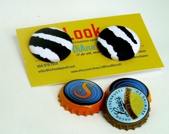 Cute Zebra Print Covered Fabric Button Earrings