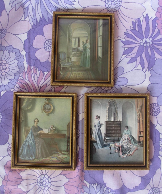 3 x Vintage Miniature Framed Prints By C Taylor Ornate Frame Victorian Victoriana steampunk buy now online