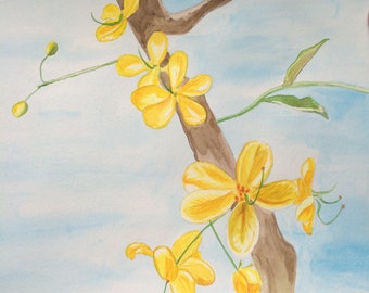 Yellow blossom painting, watercolor, original, 9x12