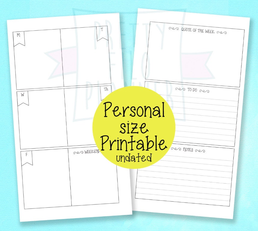 Undated Filofax Personal Size Inserts Week on one page wo1p