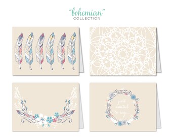 Bohemian Collection | Boho Chic | Greeting Cards | Set of 12 Cards