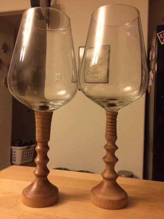 Wooden Stem Wine Glasses by TeachsTurnings on Etsy