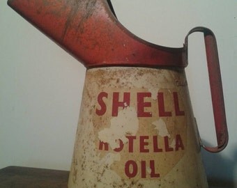 Large vintage Shell rotella oil jug / Pourer stamped ER 852